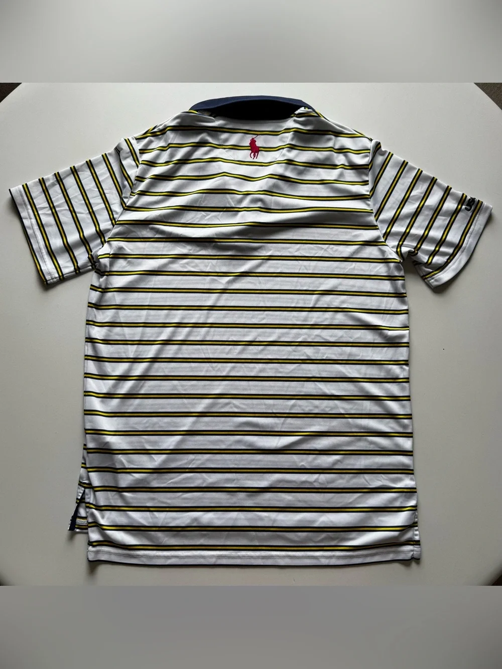 Polo by Ralph Lauren White Navy Yellow Striped Polo Shirt (Men’s Medium)